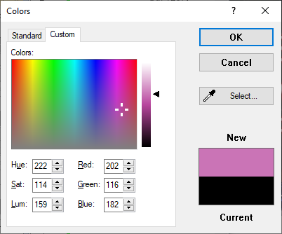 Colors Dialog Custom Page
