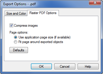 Image showing example PDF raster export dialog