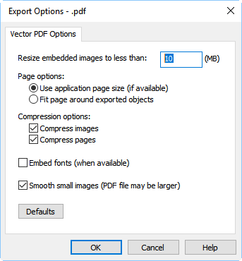 Image showing example PDF export dialog