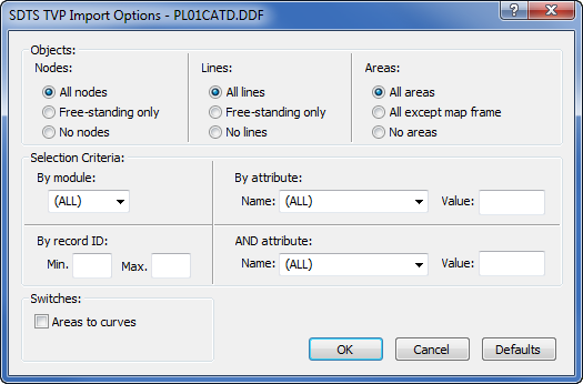Image showing example sdts export dialog