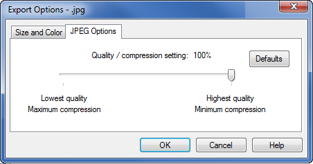 Example JPEG export options dialog