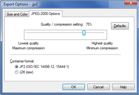 Example export options dialog