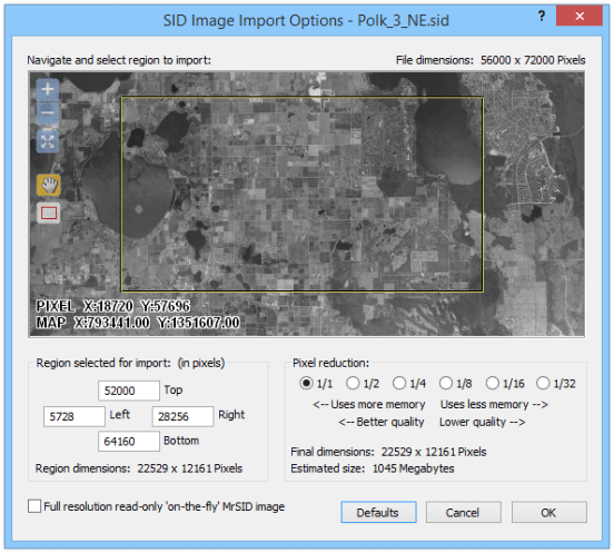 Image showing example SID export dialog