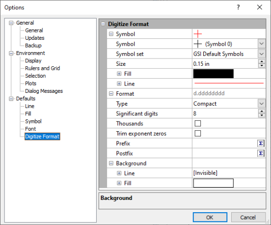 Image showing example digitize defaults